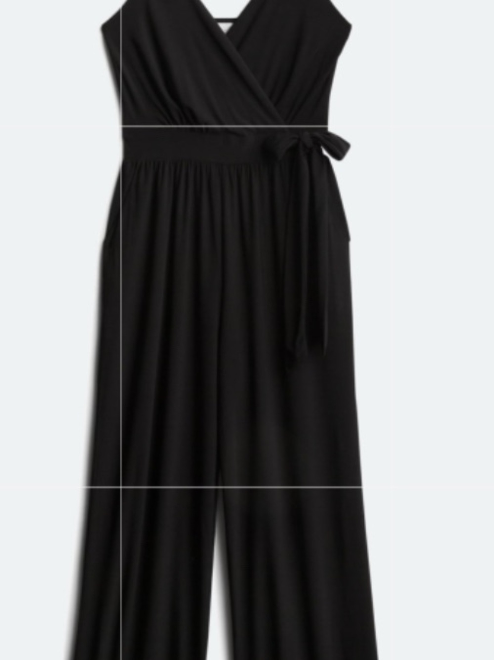 Kaileigh Black Knit Surplice Jumpsuit with Tie Waist